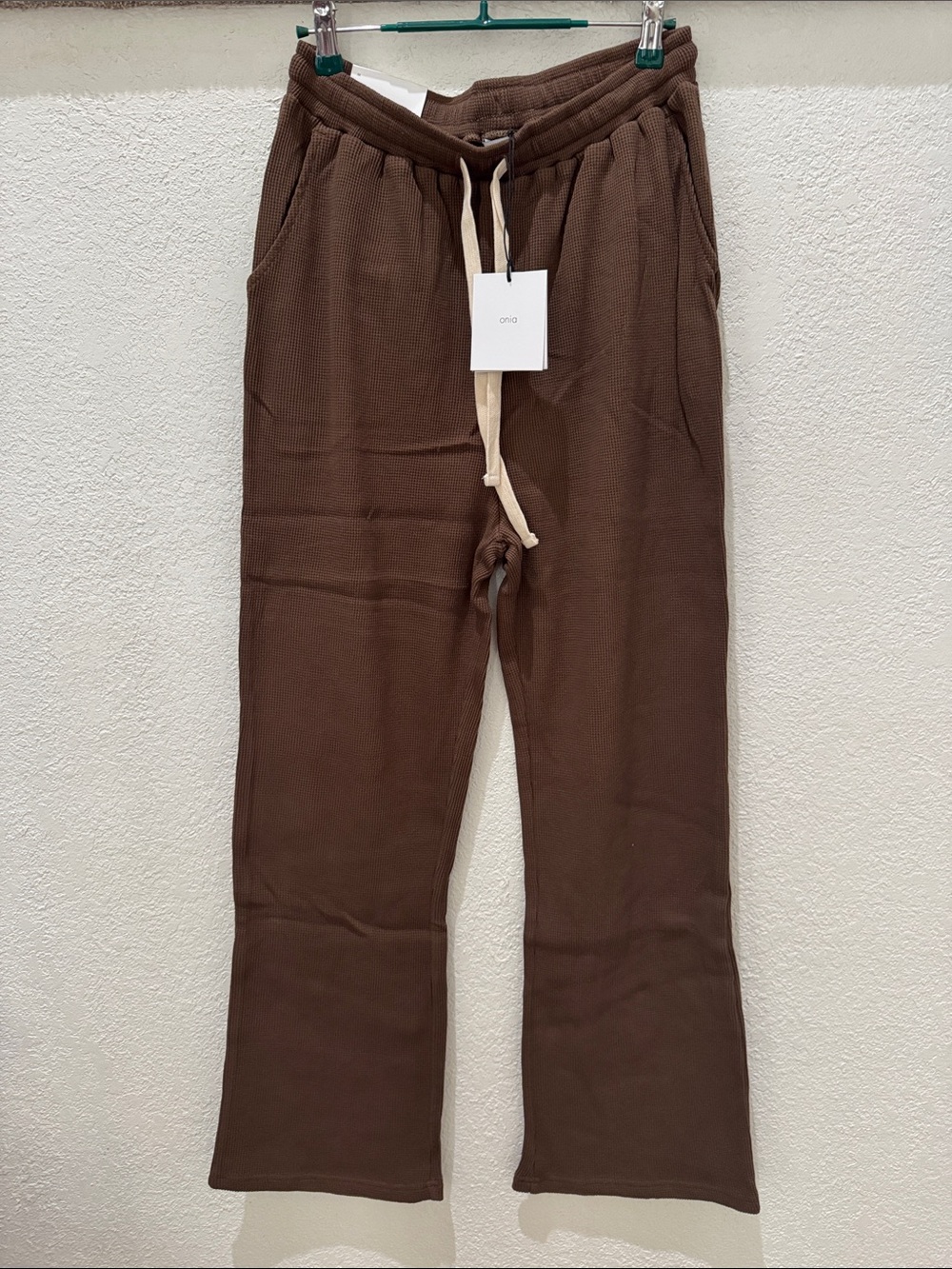 ONIA Women’s Brown Cropped Waffle Flare Cotton Pants Size Medium NWT